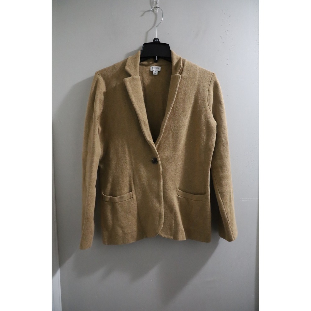 J.Crew Womens Camel Tan 100% Cotton Sweater Blazer Jacket Size S Single Button